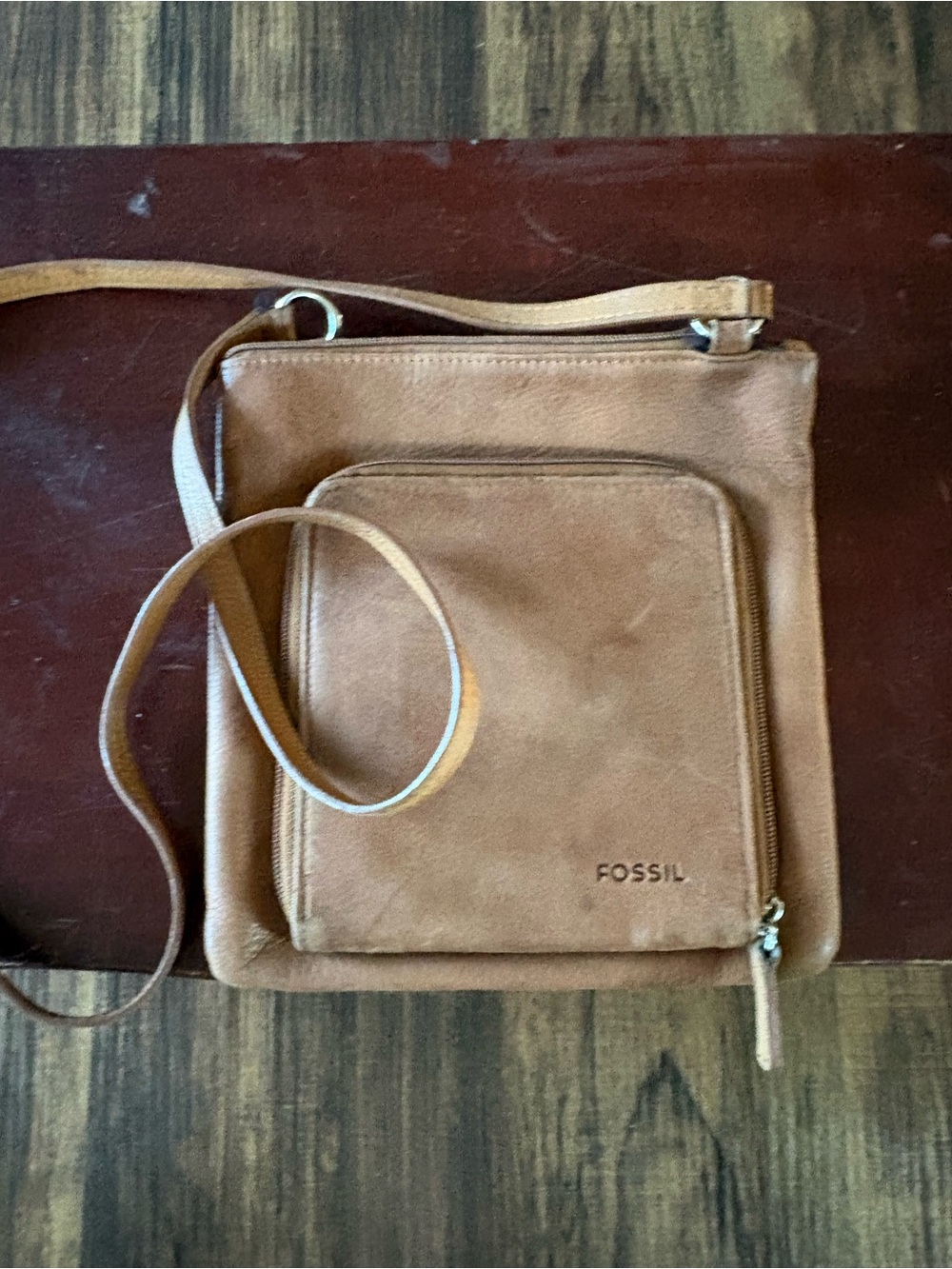Fossil Tan Leather Messenger Crossbody Bag